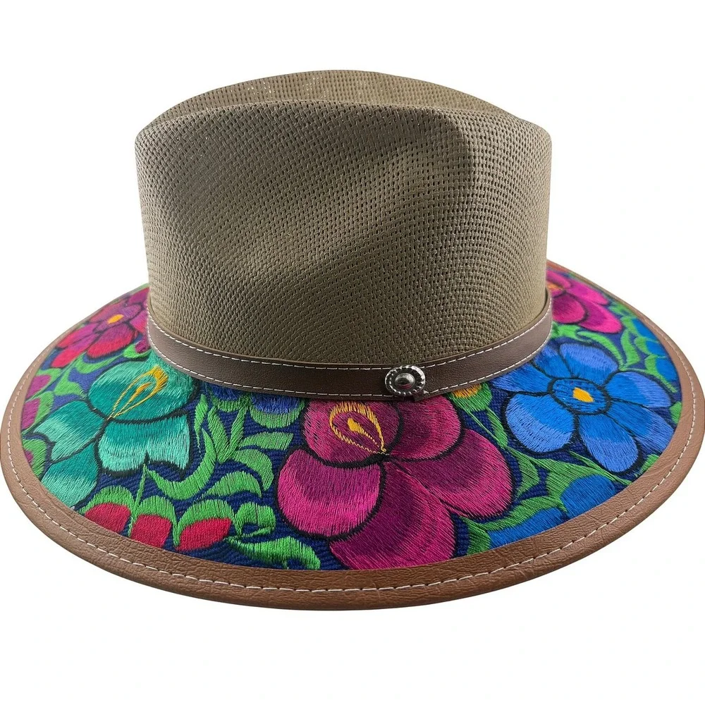 Boho Floral Embroidered Wide Brim Hat Festival Rancher Western‎ Style